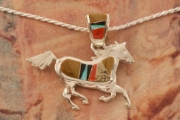 New Design! Calvin Begay Genuine Picture Jasper Sterling Silver Horse Pendant